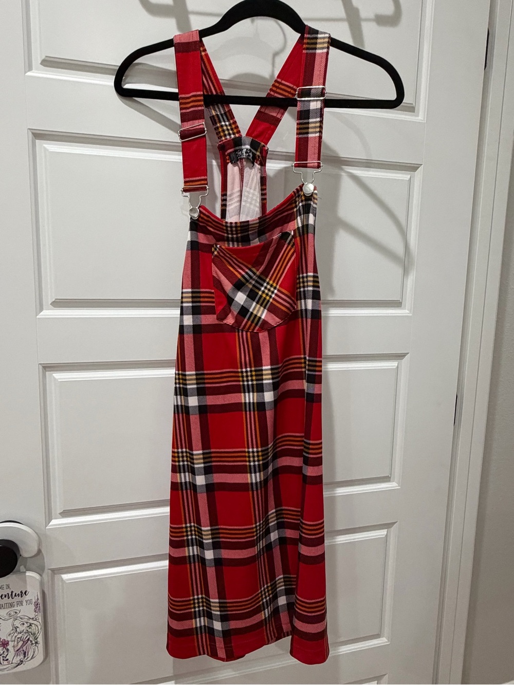 Red Plaid Suspender Midi Skirt